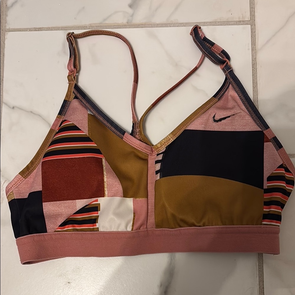 Nike Pink and Gold Sports Bra with Racerback Design